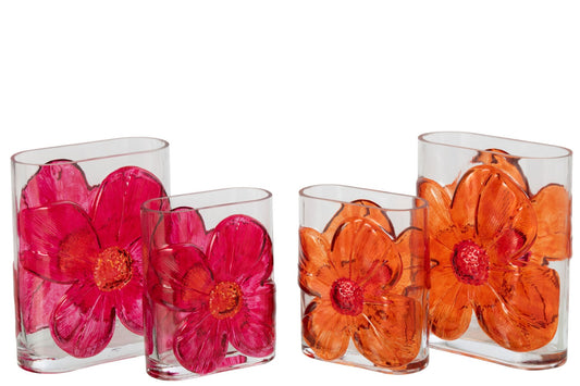 Vase Flowers Glass Orange/Fuchsia Large Assortment Of 2