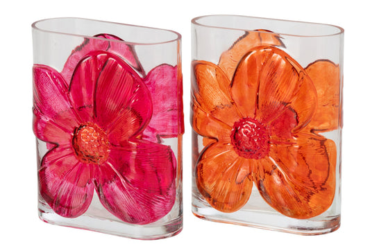 Vase Flowers Glass Orange/Fuchsia Large Assortment Of 2