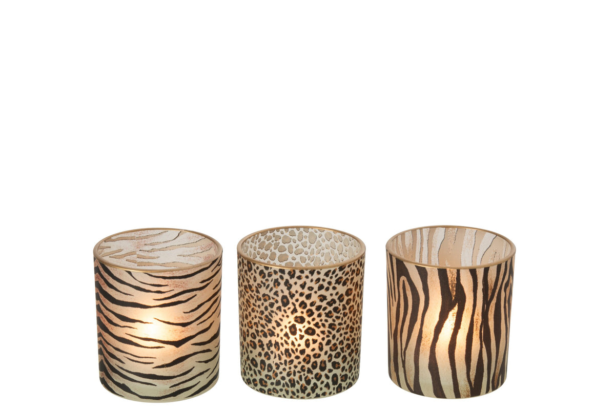Theelichthouder Wild Cilinder Glas Camel/Zwart Small Assortiment Van 3