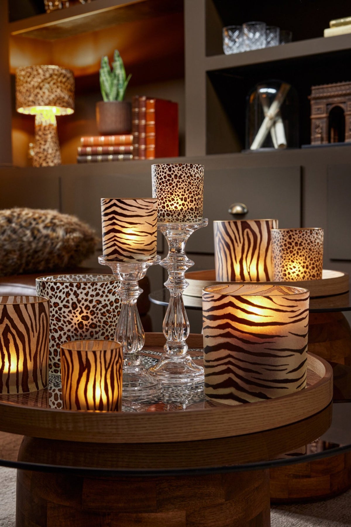 Theelichthouder Wild Cilinder Glas Camel/Zwart Small Assortiment Van 3