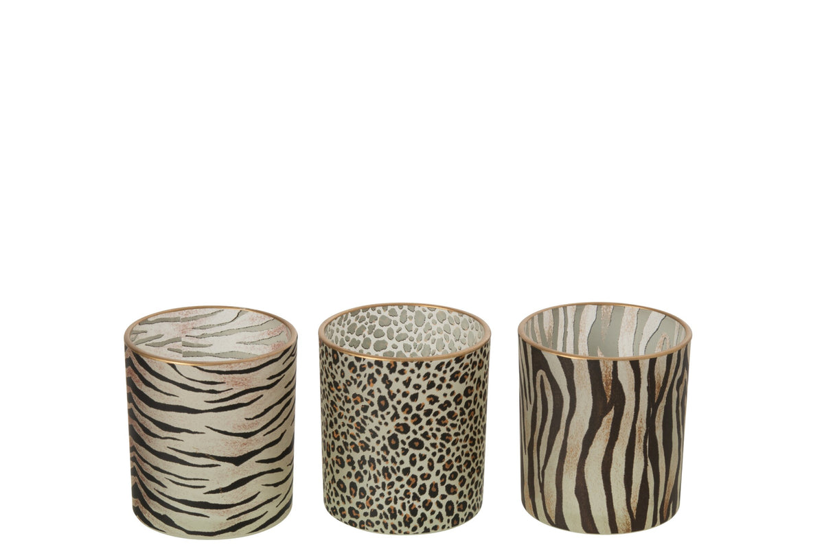 Theelichthouder Wild Cilinder Glas Camel/Zwart Small Assortiment Van 3