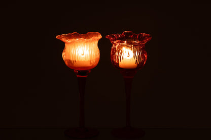 Theelichthouder Op Voet Tulp Glas Oranje Small Assortiment Van 2