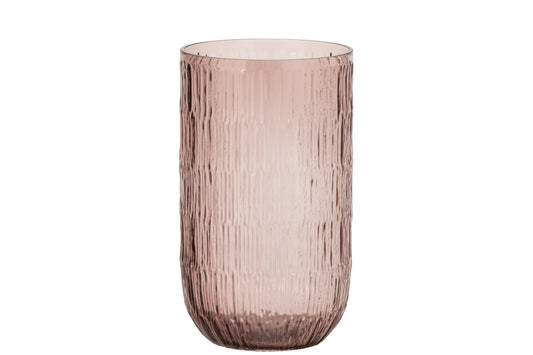 Vase Transparent Ribbed Glass Burgundy