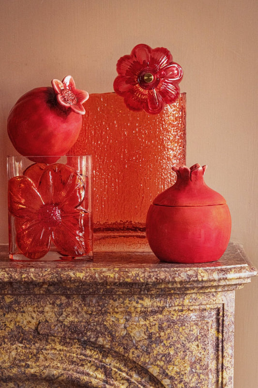 Vase Opaque Rectangle Relief Glass Orange Small