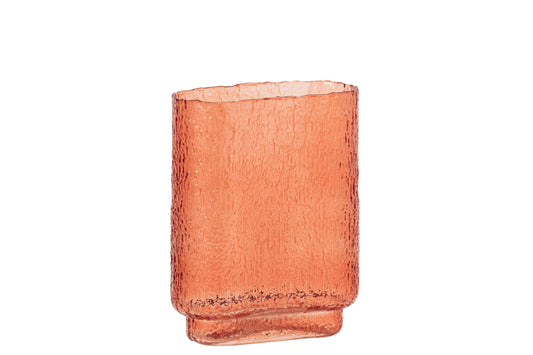 Vase Opaque Rectangle Relief Glass Orange Small