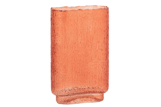 Vase Opaque Rectangle Relief Glass Orange Large