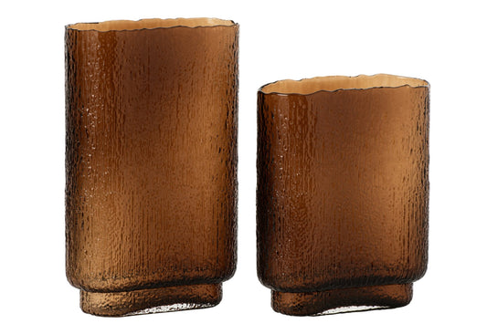 Vase Opaque Rectangle Relief Glass Brown Large