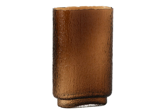 Vase Opaque Rectangle Relief Glass Brown Large