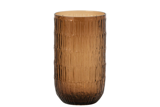 Vase Ribbed Glass Brown