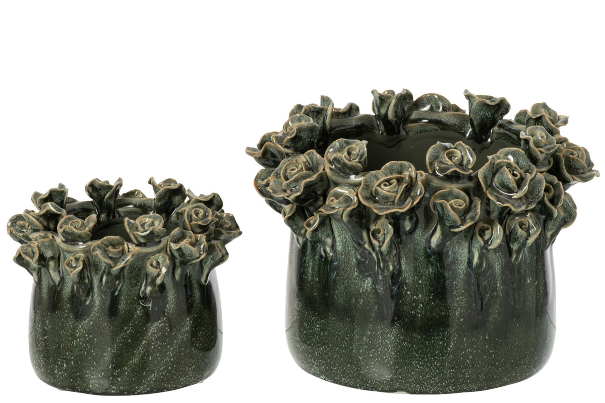 Flowerpot Roses Ceramic Petrol Large