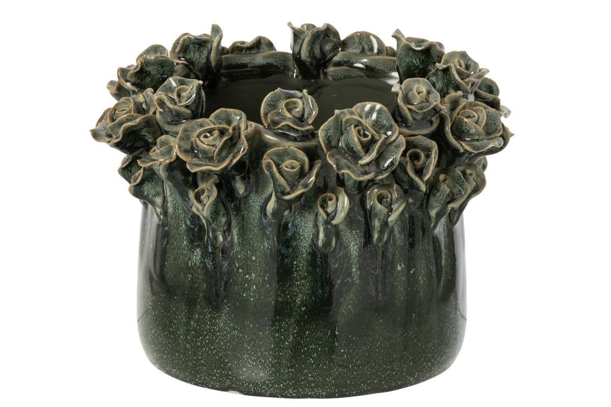 Flowerpot Roses Ceramic Petrol Large