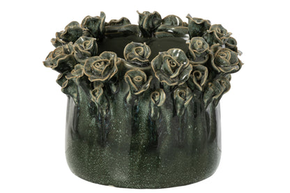 Flowerpot Roses Ceramic Petrol Large