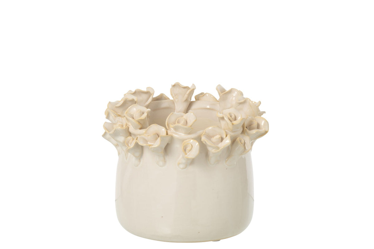 Flowerpot Roses Ceramic Ecru Small