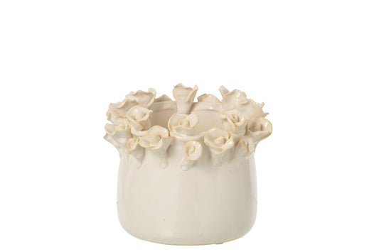 Flowerpot Roses Ceramic Ecru Small