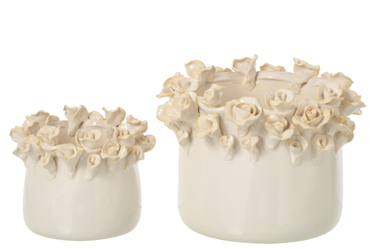 Flowerpot Roses Ceramic Ecru Large