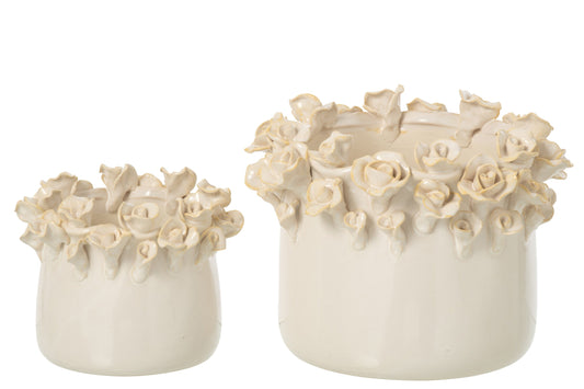 Flowerpot Roses Ceramic Ecru Large