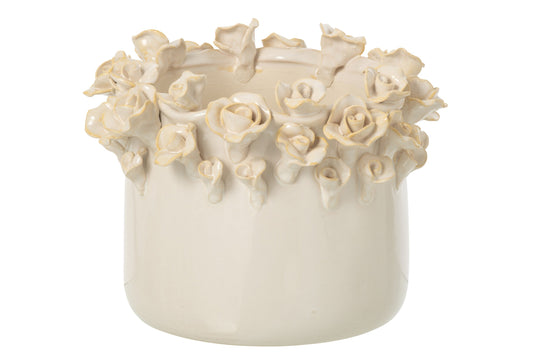 Flowerpot Roses Ceramic Ecru Large