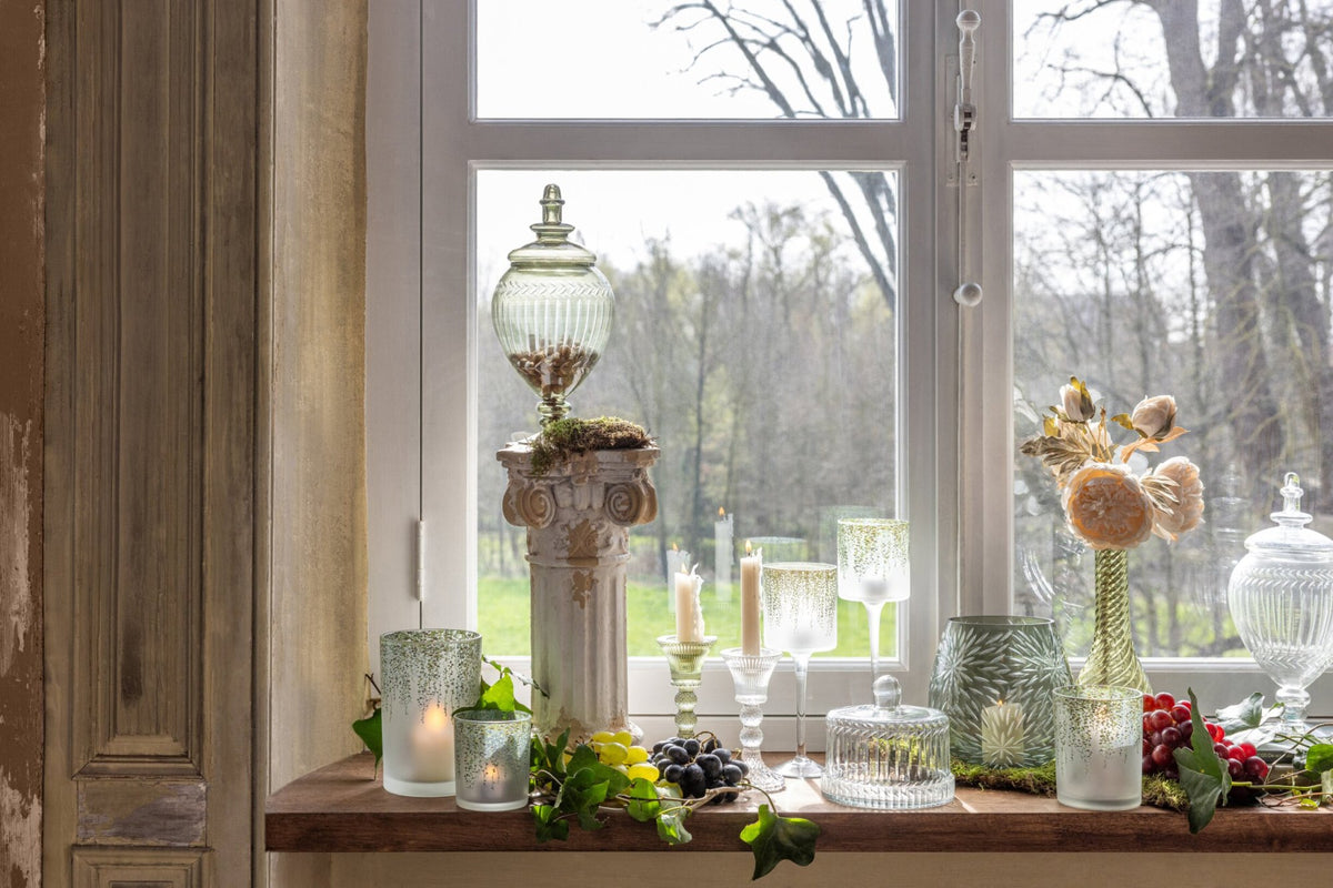 Theelichthouder Op Voet Glas Donkergroen/Transparant Small
