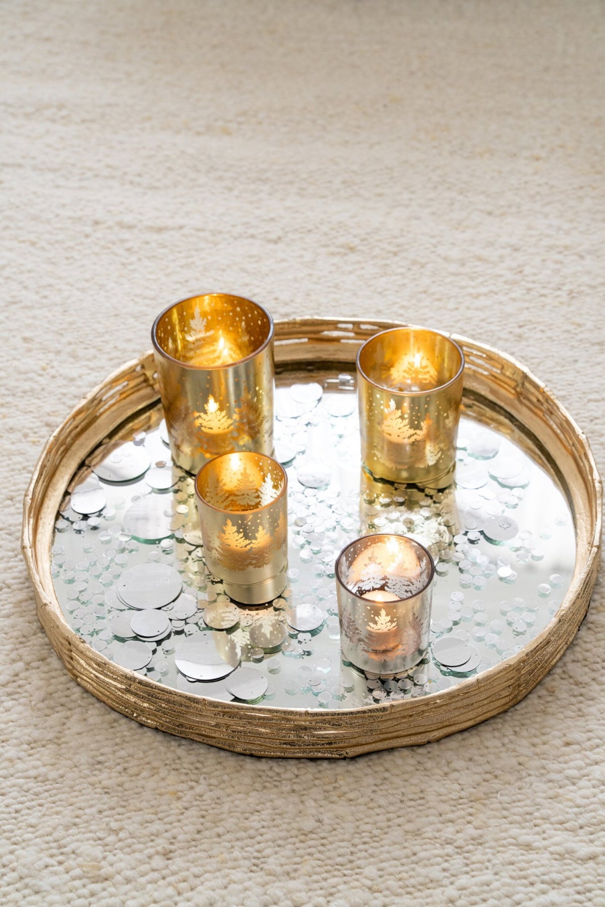 Kaarshouder Boom Glas Goud Medium