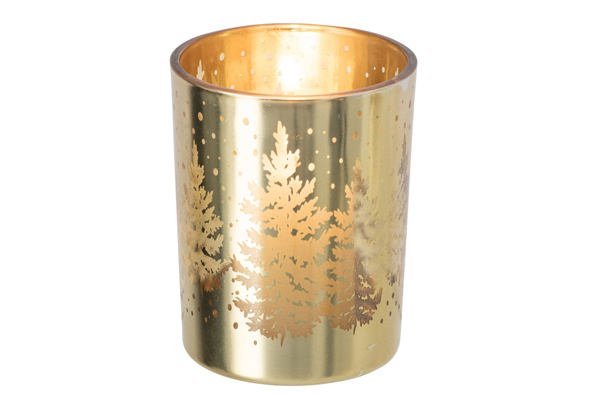 Kaarshouder Boom Glas Goud Large