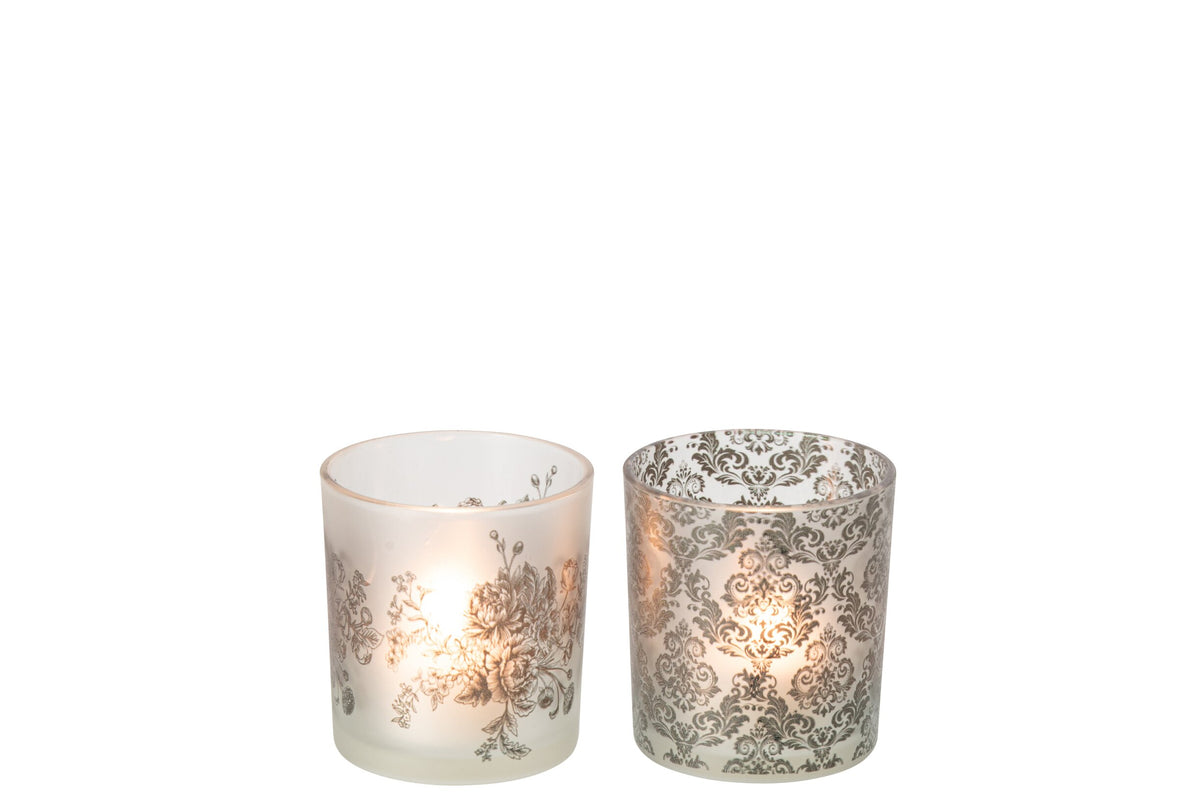 Theelichthouder Bloemen Glas Kakigroen Small Assortiment Van 2