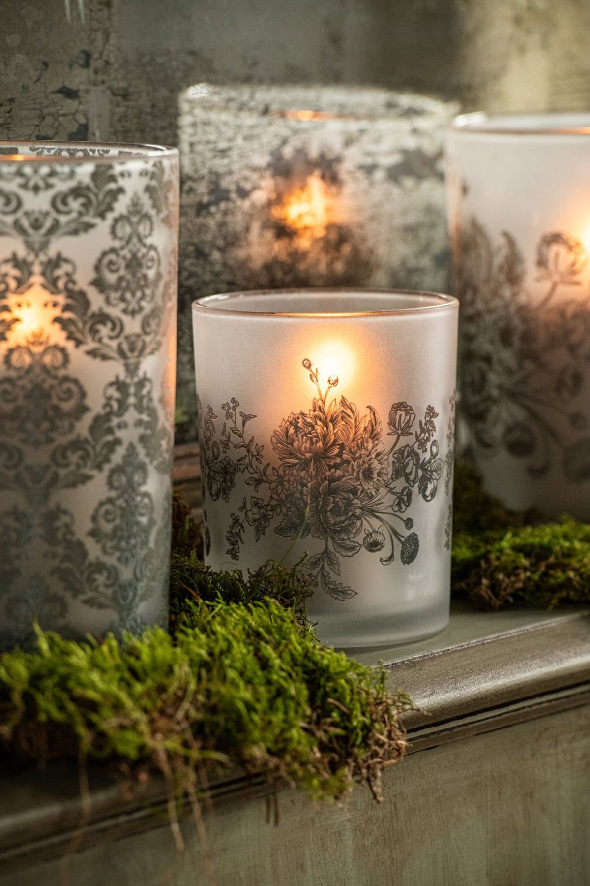 Theelichthouder Bloemen Glas Kakigroen Small Assortiment Van 2
