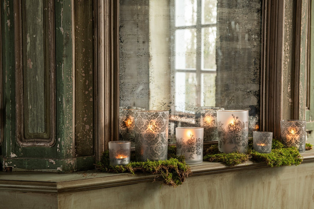 Theelichthouder Bloemen Glas Kakigroen Small Assortiment Van 2