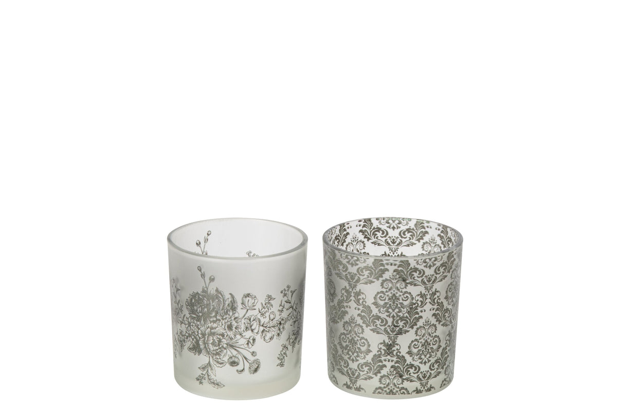 Theelichthouder Bloemen Glas Kakigroen Small Assortiment Van 2