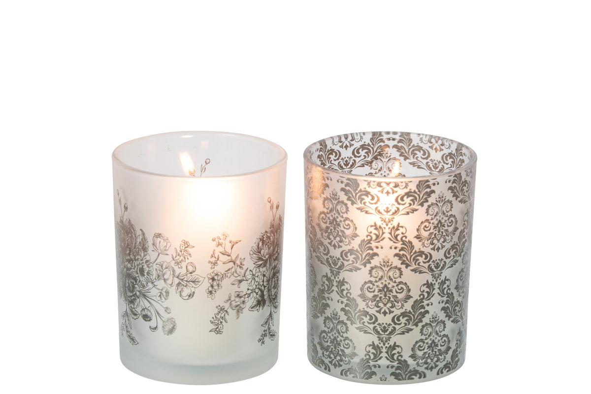Theelichthouder Bloemen Glas Kakigroen Medium Assortiment Van 2
