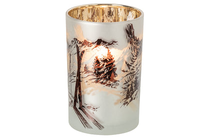 Theelichthouder Skiscène Glas Wit/Bruin Large