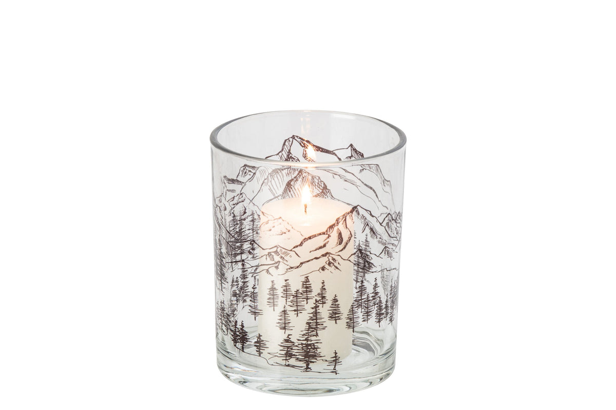Theelichthouder Berg Glas Transparant/Zwart Medium
