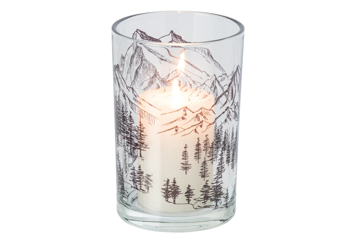 Theelichthouder Berg Glas Transparant/Zwart Large