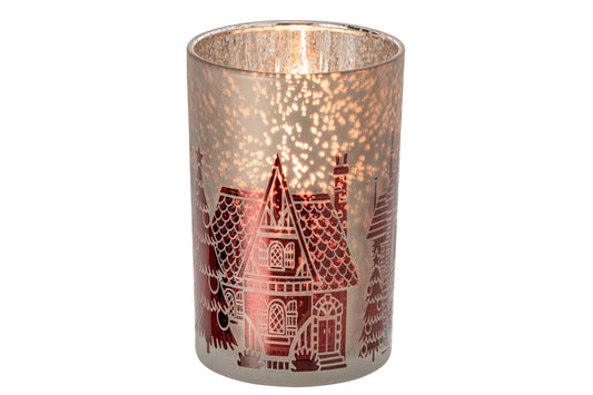 Theelichthouder Glas Kerstrood/Grijs Large