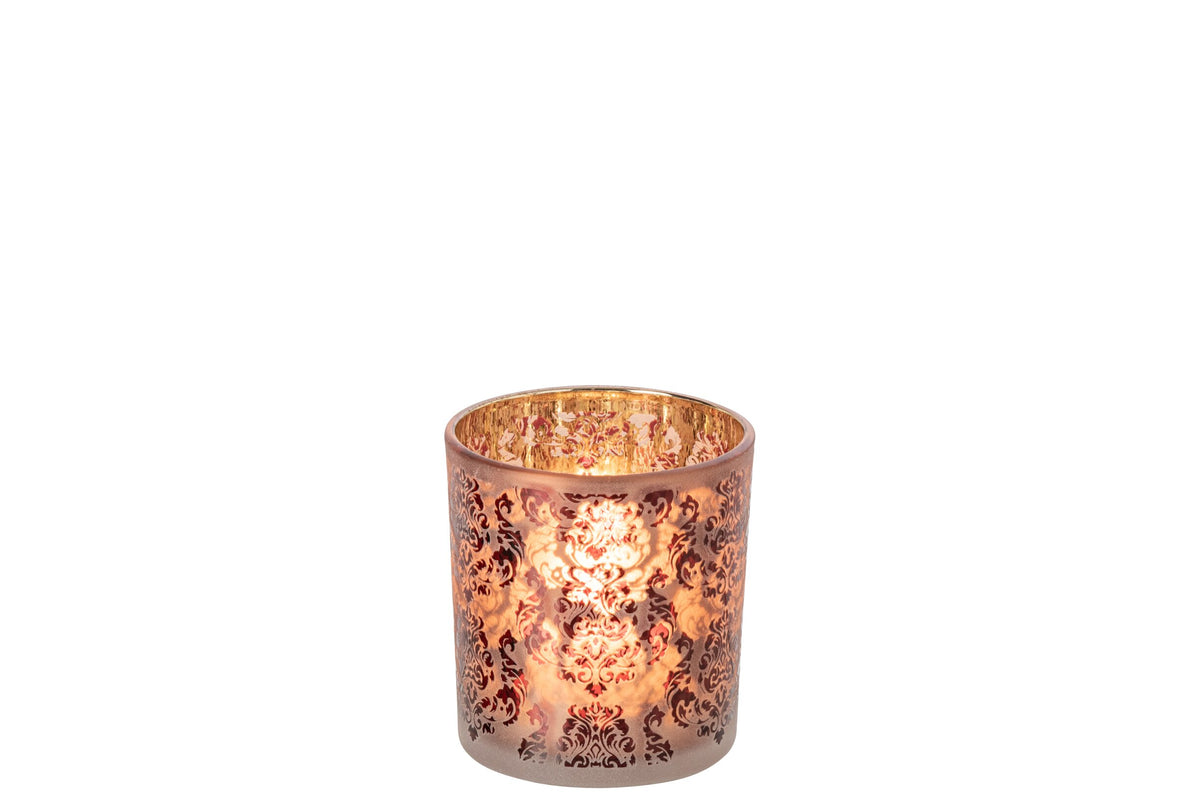 Theelichthouder Bloemen Glas Bordeauxrood/Koraalrood Small