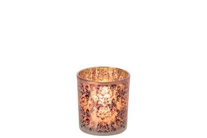 Theelichthouder Bloemen Glas Bordeauxrood/Koraalrood Small