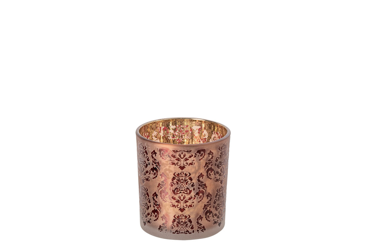 Theelichthouder Bloemen Glas Bordeauxrood/Koraalrood Small