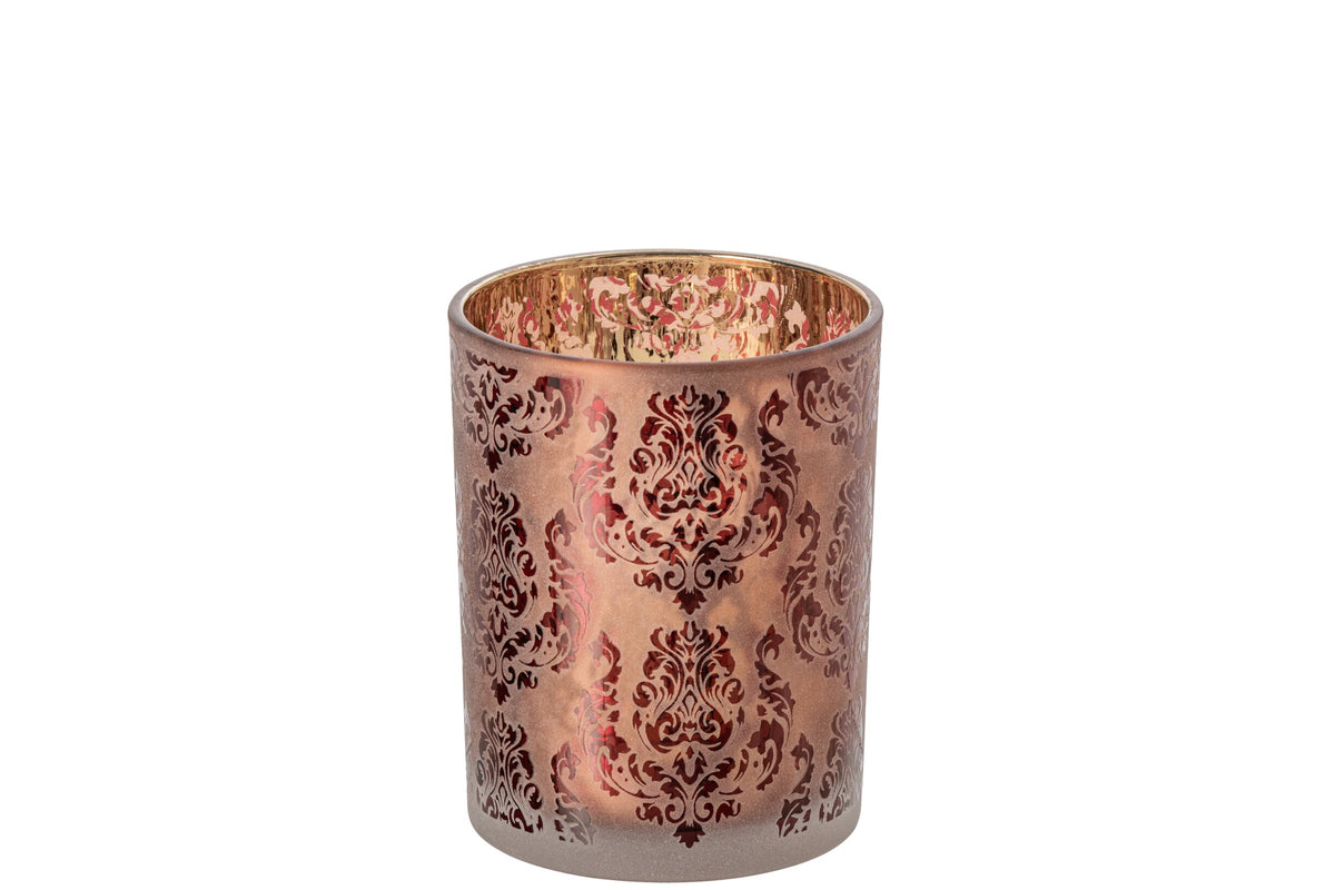 Theelichthouder Bloemen Glas Bordeauxrood/Koraalrood Medium