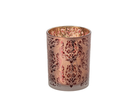 Theelichthouder Bloemen Glas Bordeauxrood/Koraalrood Medium