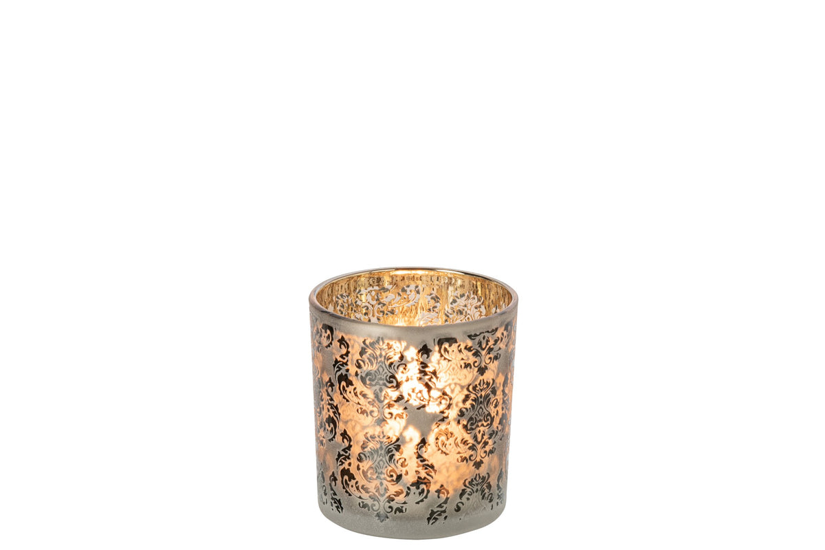 Theelichthouder Bloemen Glas Kakigroen/Goud Small