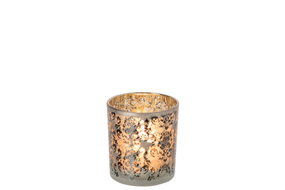 Theelichthouder Bloemen Glas Kakigroen/Goud Small