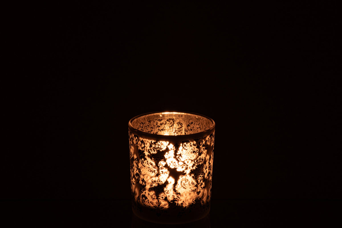Theelichthouder Bloemen Glas Kakigroen/Goud Small