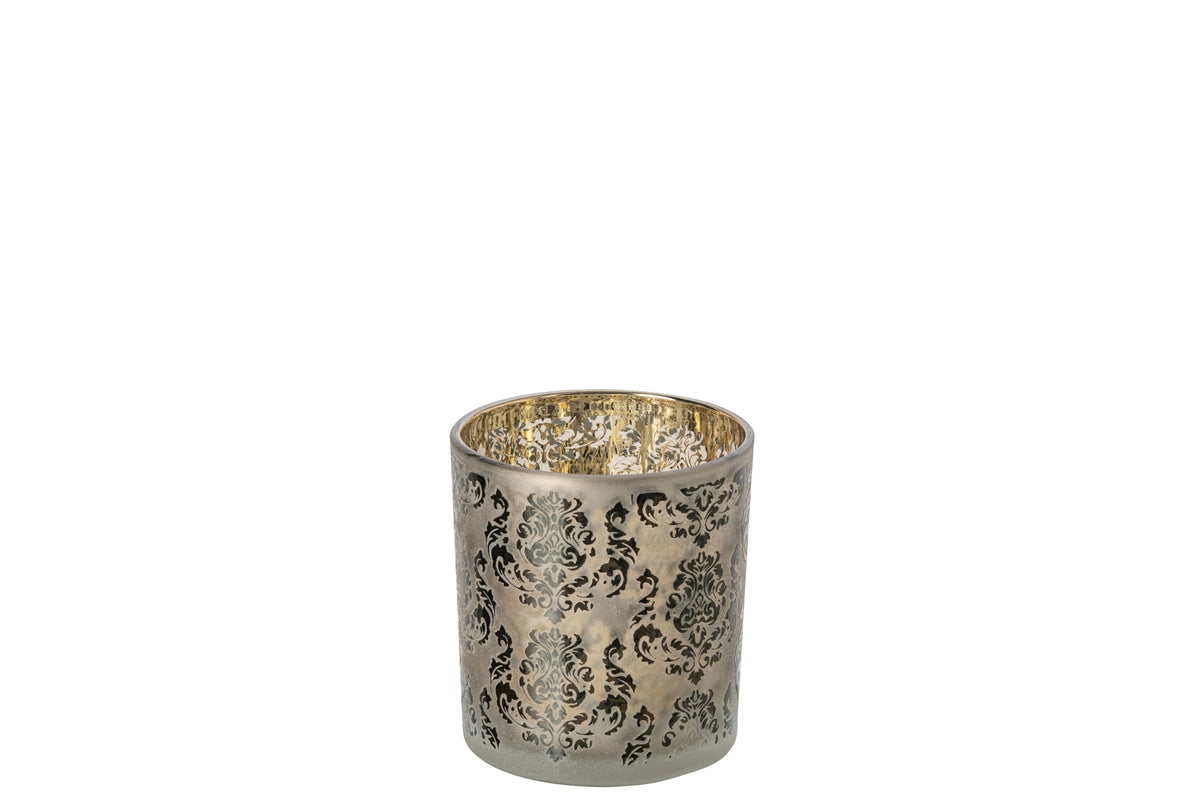 Theelichthouder Bloemen Glas Kakigroen/Goud Small
