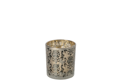 Theelichthouder Bloemen Glas Kakigroen/Goud Small