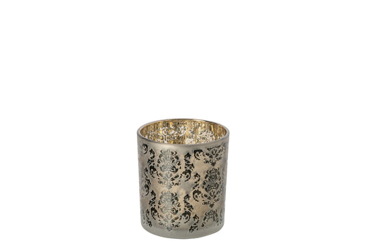 Theelichthouder Bloemen Glas Kakigroen/Goud Small