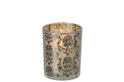 Theelichthouder Bloemen Glas Kakigroen/Goud Medium