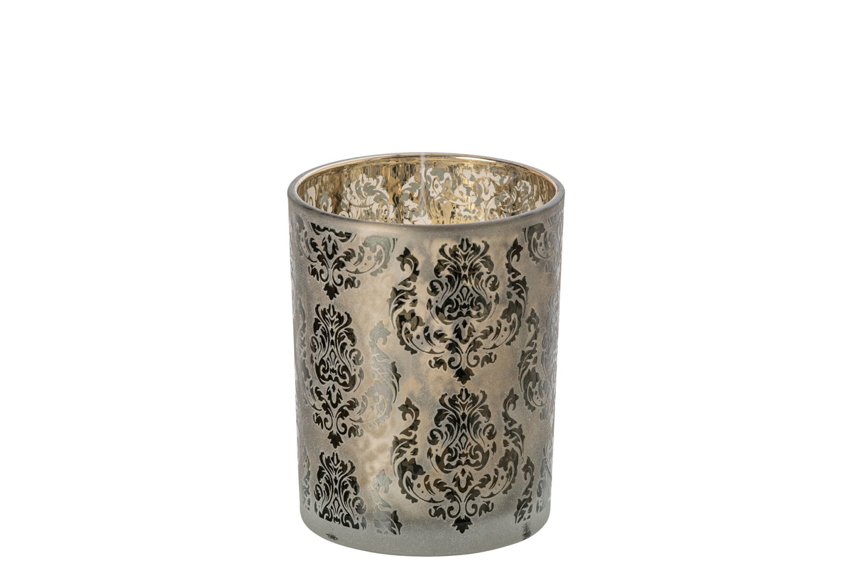 Theelichthouder Bloemen Glas Kakigroen/Goud Medium