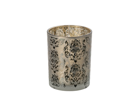 Theelichthouder Bloemen Glas Kakigroen/Goud Medium