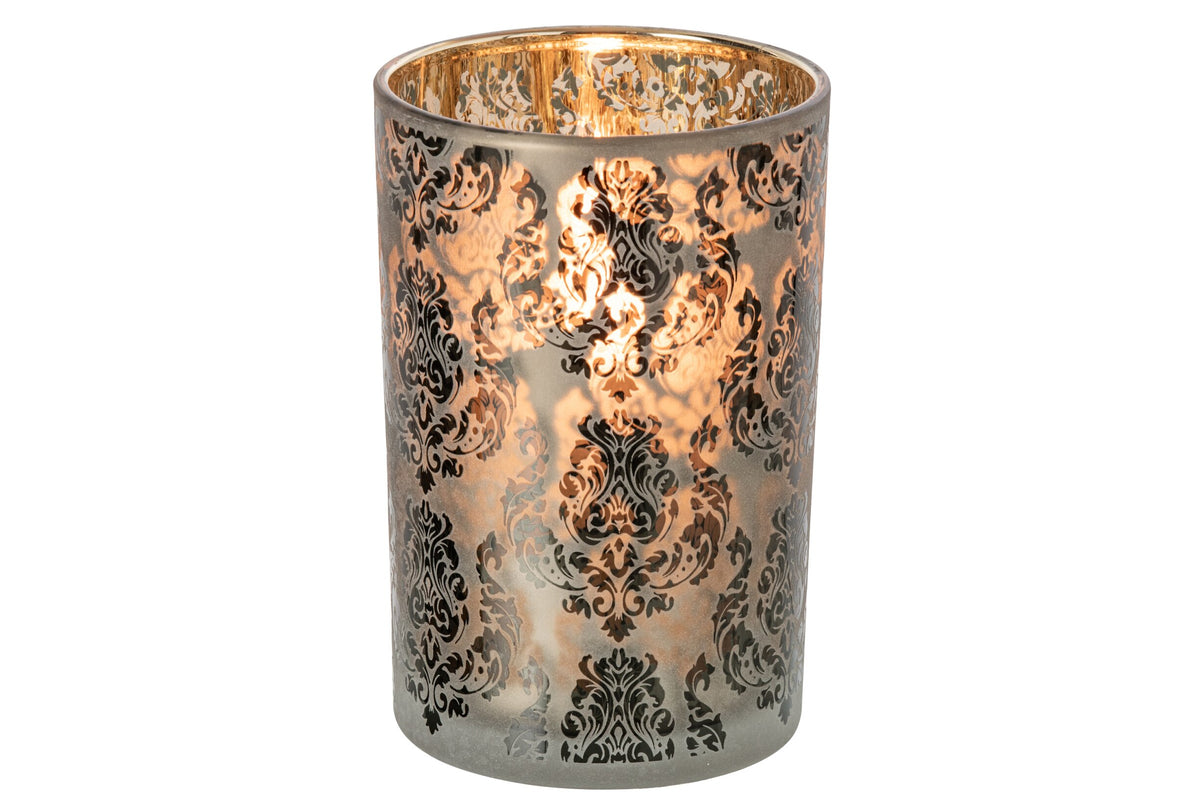 Theelichthouder Bloemen Glas Kakigroen/Goud Large