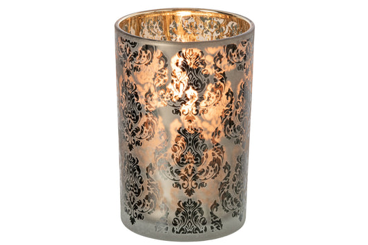 Theelichthouder Bloemen Glas Kakigroen/Goud Large