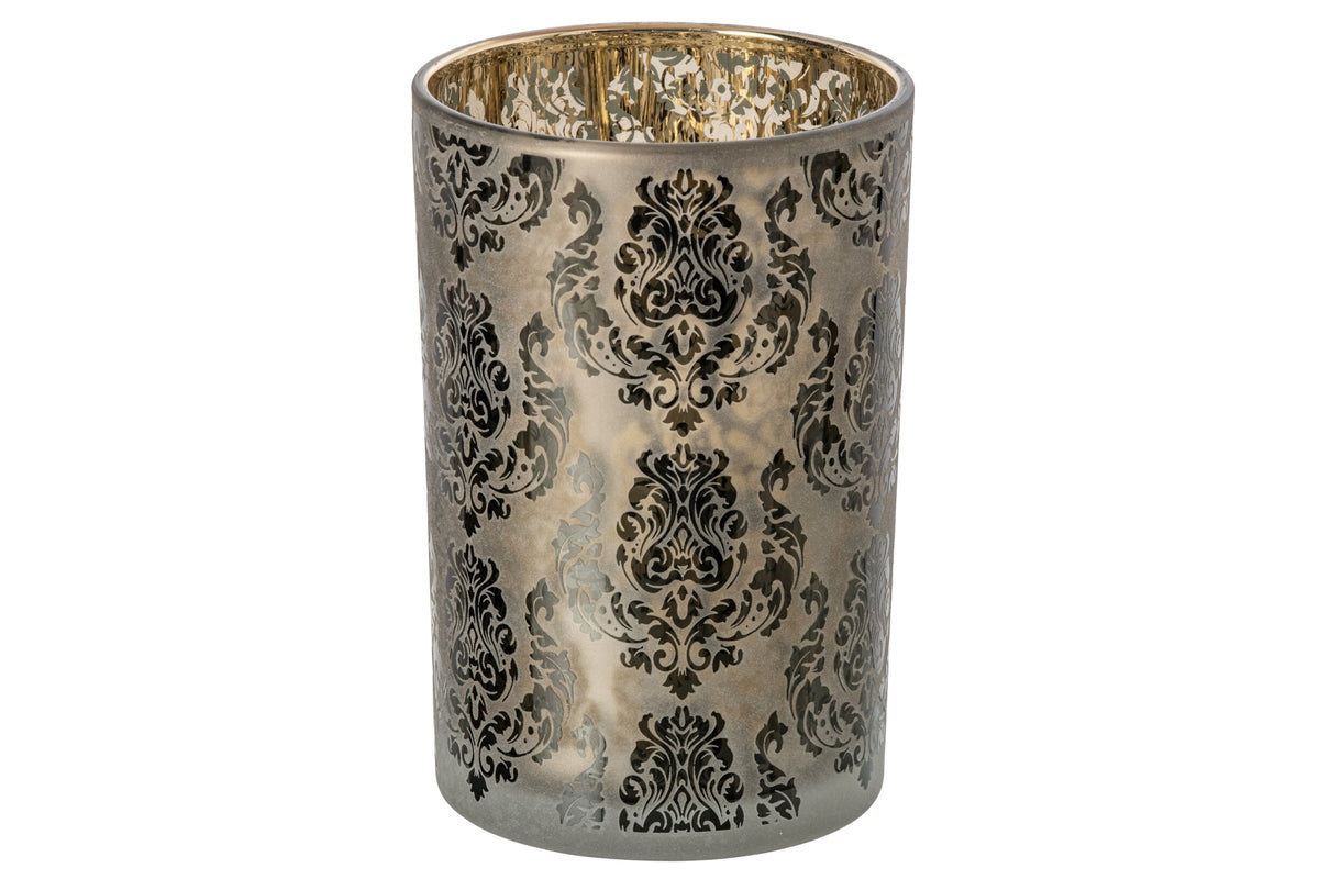 Theelichthouder Bloemen Glas Kakigroen/Goud Large